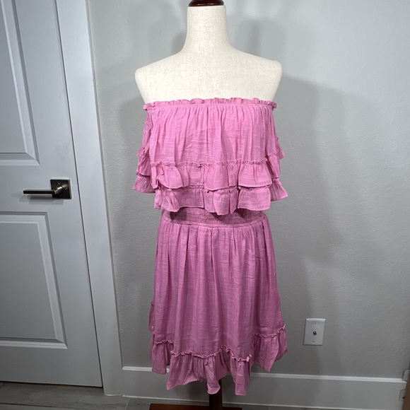 #115 Pink Off the Shoulder Ruffle Dress - Picture 4 of 8